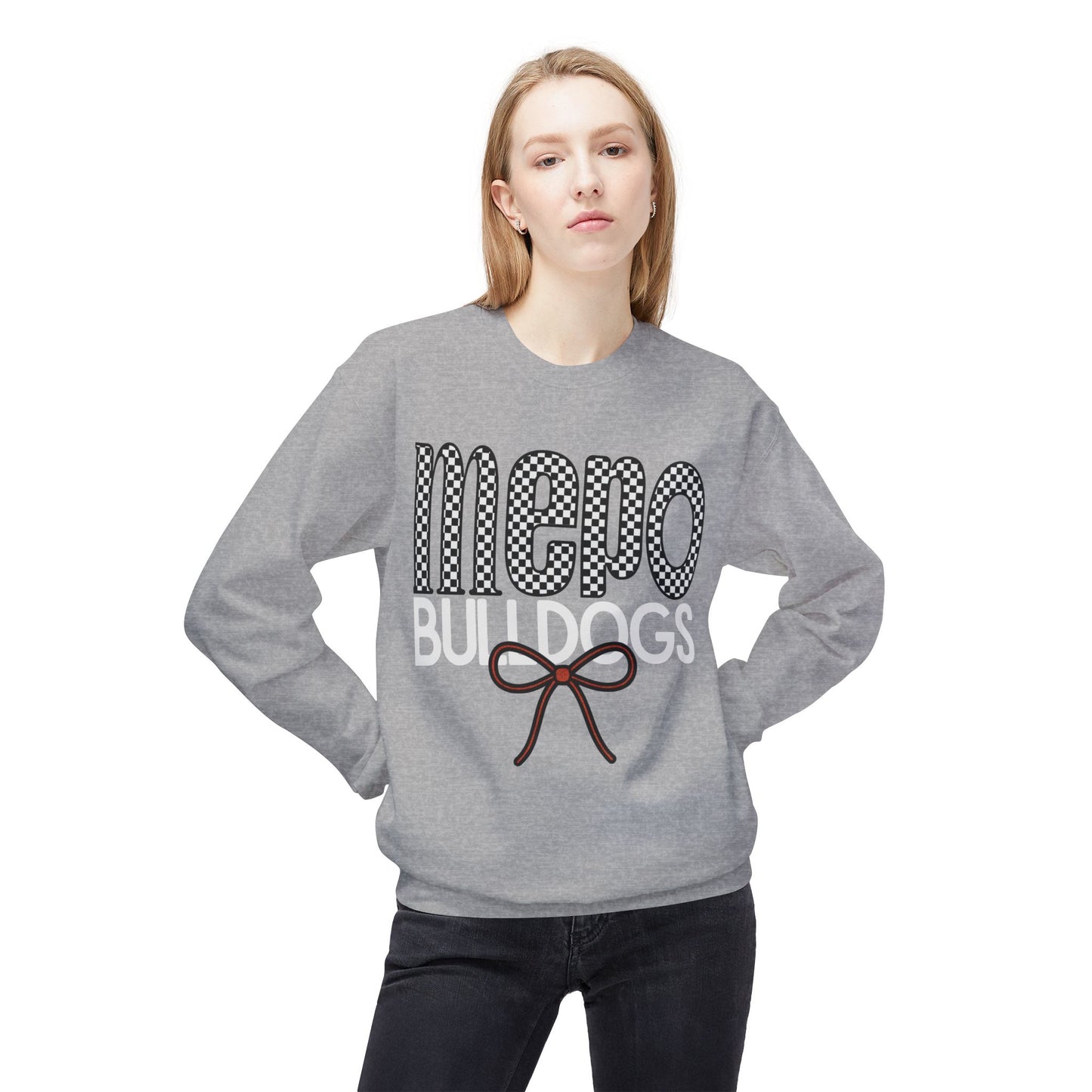 Bulldogs Checkered Bow Crewneck | Gildan Soft-Style