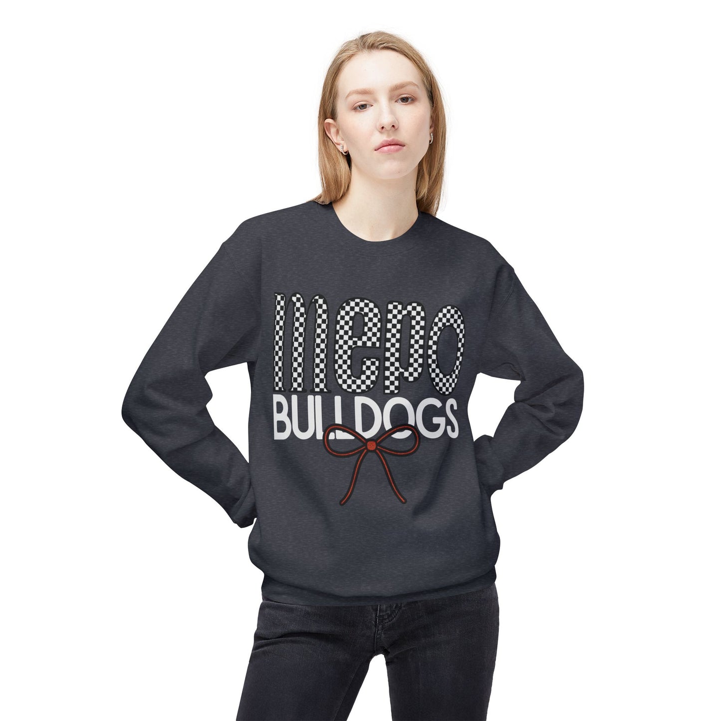Bulldogs Checkered Bow Crewneck | Gildan Soft-Style