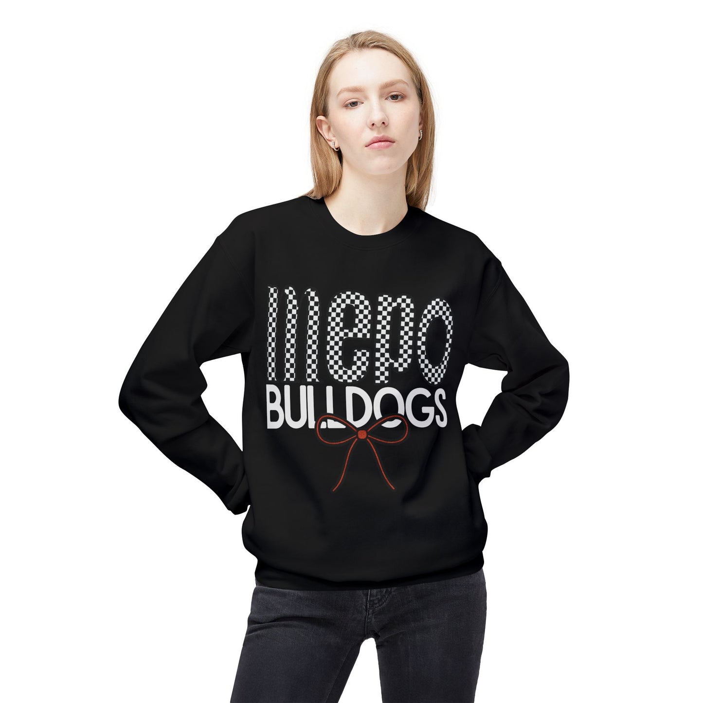 Bulldogs Checkered Bow Crewneck | Gildan Soft-Style