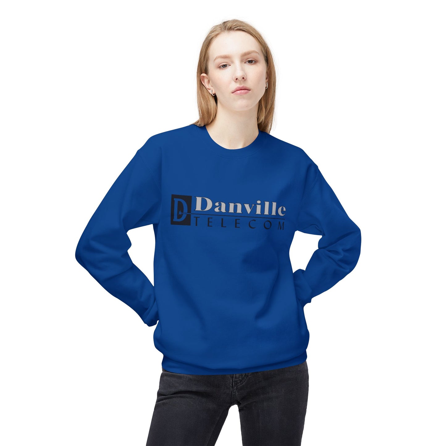 Danville Telecom Unisex Midweight Softstyle Fleece Crewneck: Black Logo