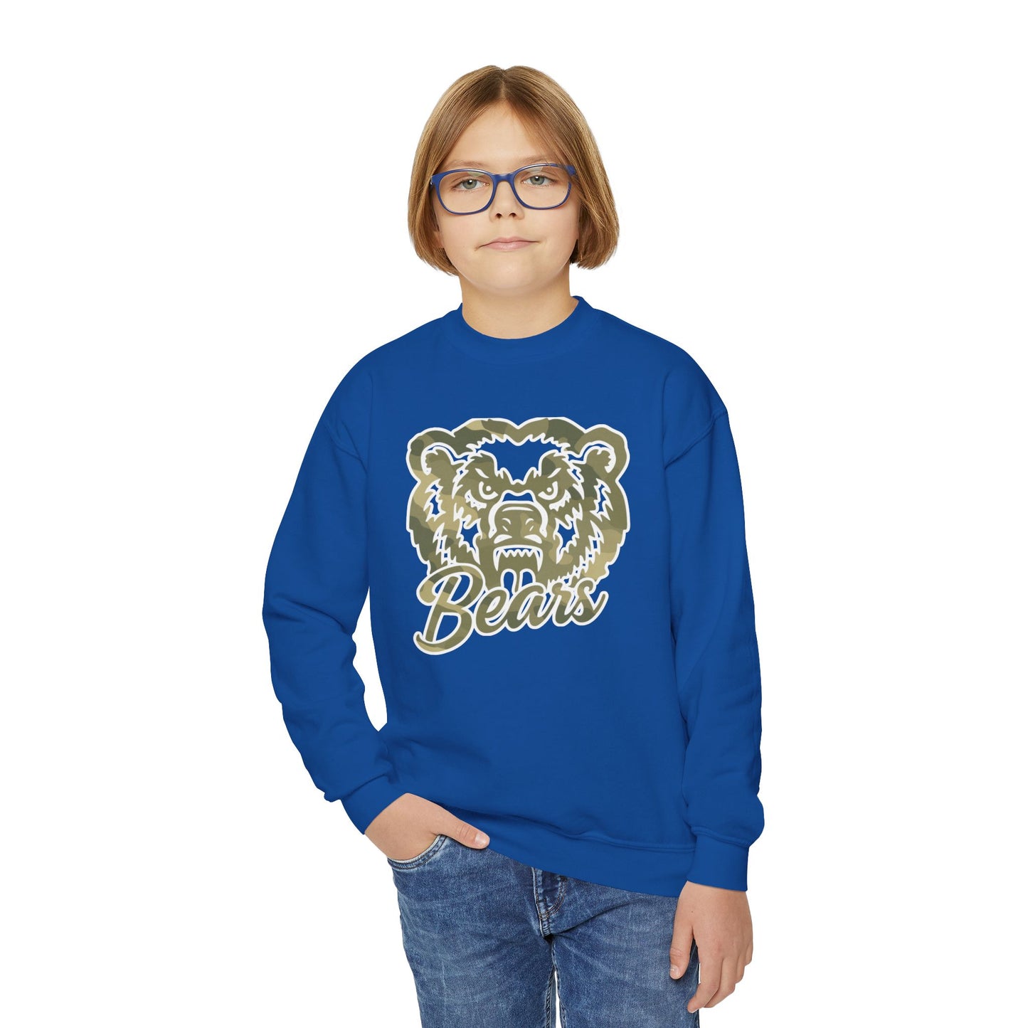 Youth Camo Bears Crewneck Sweatshirt | Gildan Softstyle