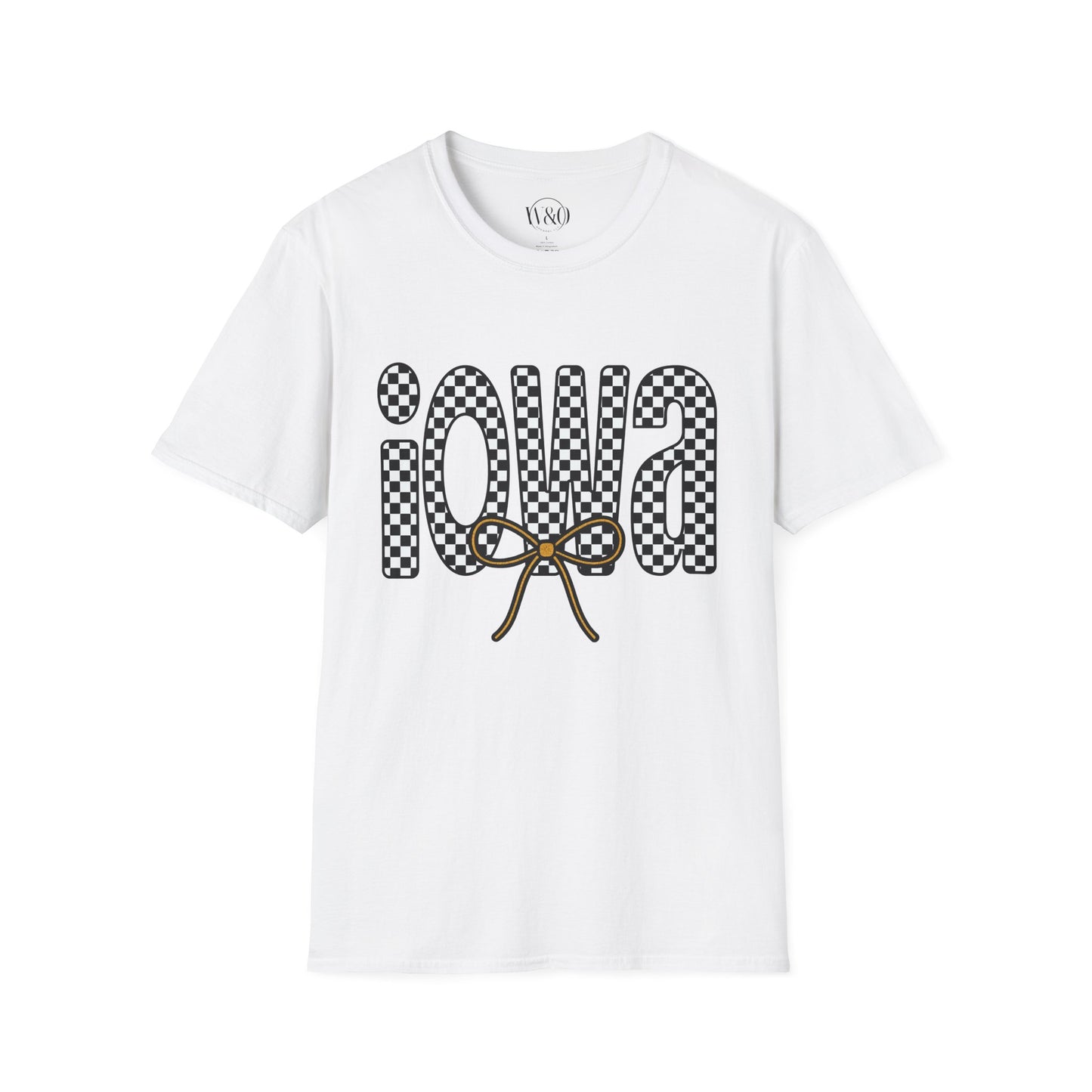 Iowa Checkered Bow T-Shirt | Gildan Softstyle