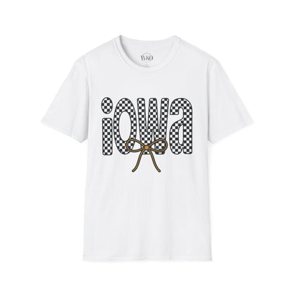 Iowa Checkered Bow T-Shirt | Gildan Softstyle