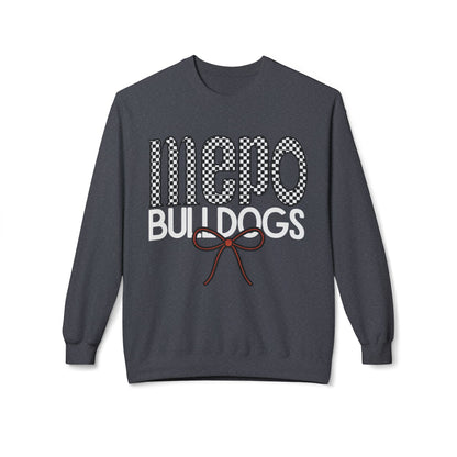 Bulldogs Checkered Bow Crewneck | Gildan Soft-Style