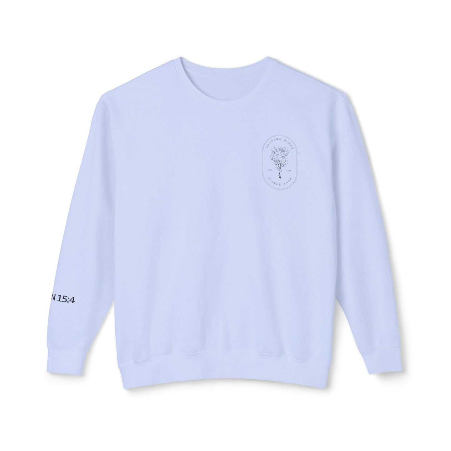 Abiding Acres Adult Crewneck | Printed JOHN 15:4 Sleeve | Comfort Colors