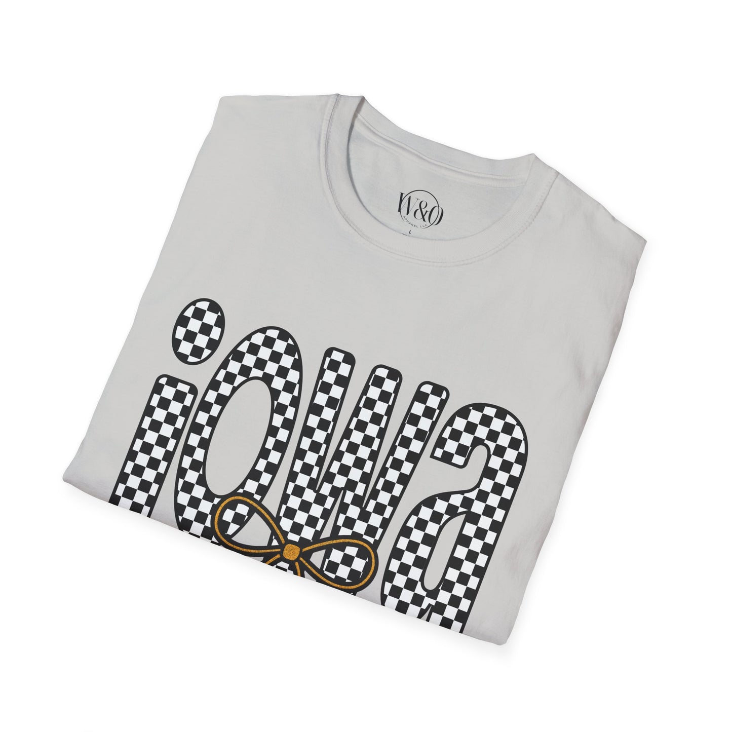 Iowa Checkered Bow T-Shirt | Gildan Softstyle