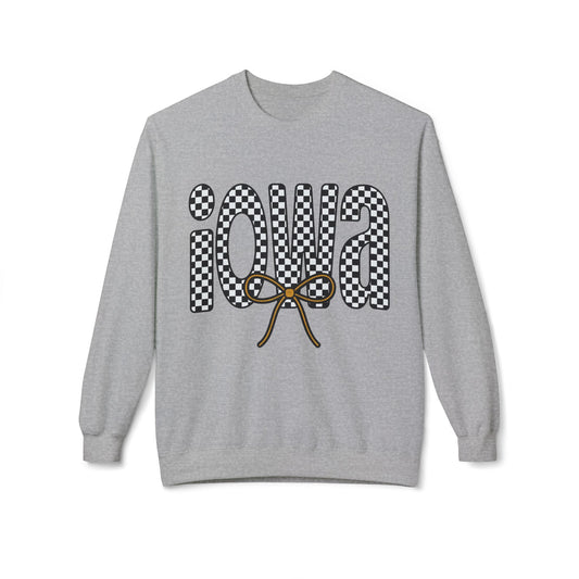 Iowa Checkered Bow Fleece Unisex Crewneck | Gildan Soft-Style | IN STOCK