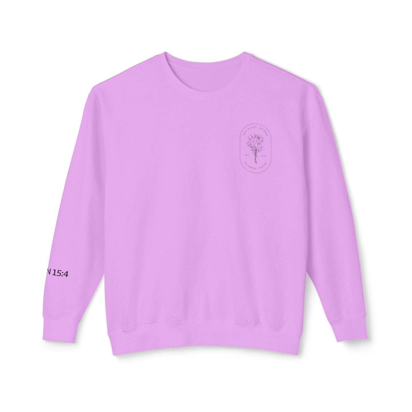Abiding Acres Adult Crewneck | Printed JOHN 15:4 Sleeve | Comfort Colors