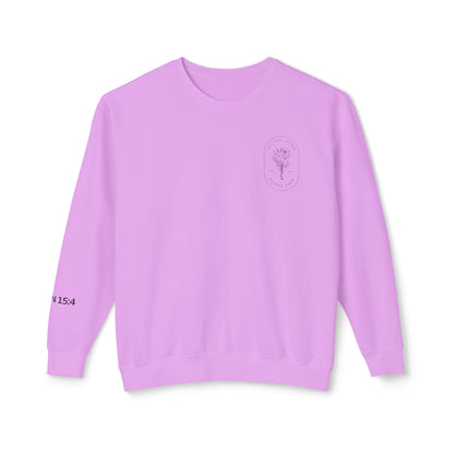 Abiding Acres Adult Crewneck | Printed JOHN 15:4 Sleeve | Comfort Colors