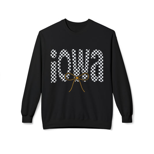 Iowa Checkered Bow Fleece Unisex Crewneck | Gildan Soft-Style