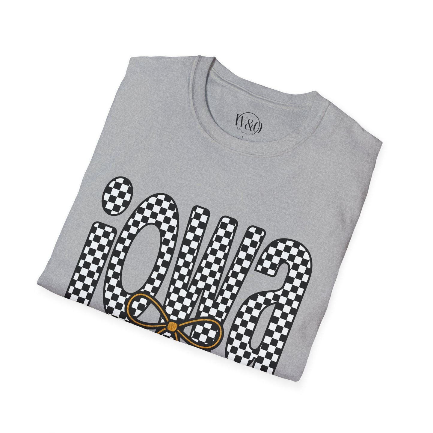 Iowa Checkered Bow T-Shirt | Gildan Softstyle
