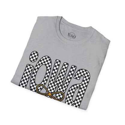 Iowa Checkered Bow T-Shirt | Gildan Softstyle