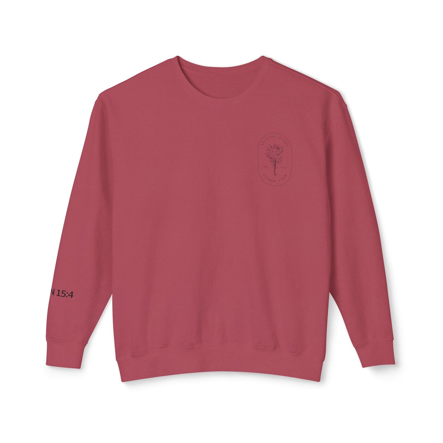 Abiding Acres Adult Crewneck | Printed JOHN 15:4 Sleeve | Comfort Colors