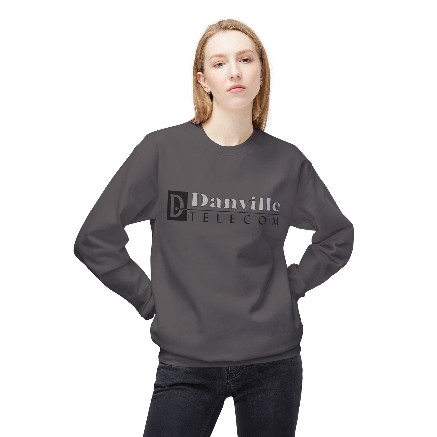 Danville Telecom Unisex Midweight Softstyle Fleece Crewneck: Black Logo