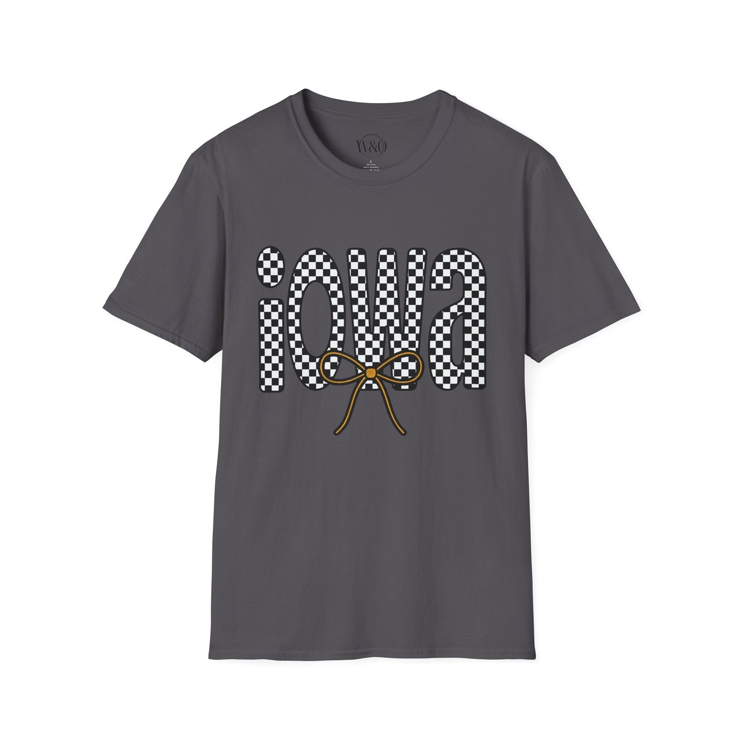 Iowa Checkered Bow T-Shirt | Gildan Softstyle