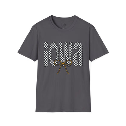 Iowa Checkered Bow T-Shirt | Gildan Softstyle