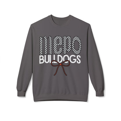 Bulldogs Checkered Bow Crewneck | Gildan Soft-Style