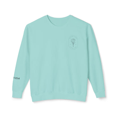 Abiding Acres Adult Crewneck | Printed JOHN 15:4 Sleeve | Comfort Colors