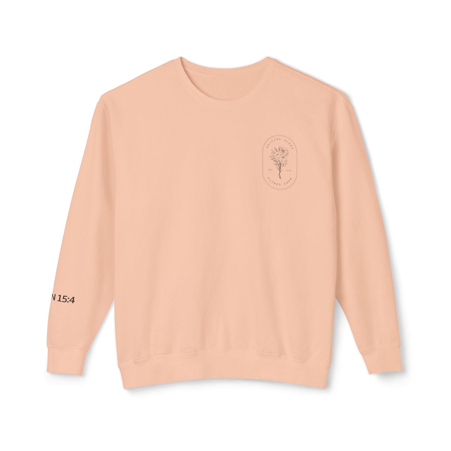 Abiding Acres Adult Crewneck | Printed JOHN 15:4 Sleeve | Comfort Colors
