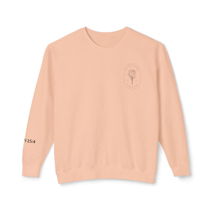 Abiding Acres Adult Crewneck | Printed JOHN 15:4 Sleeve | Comfort Colors