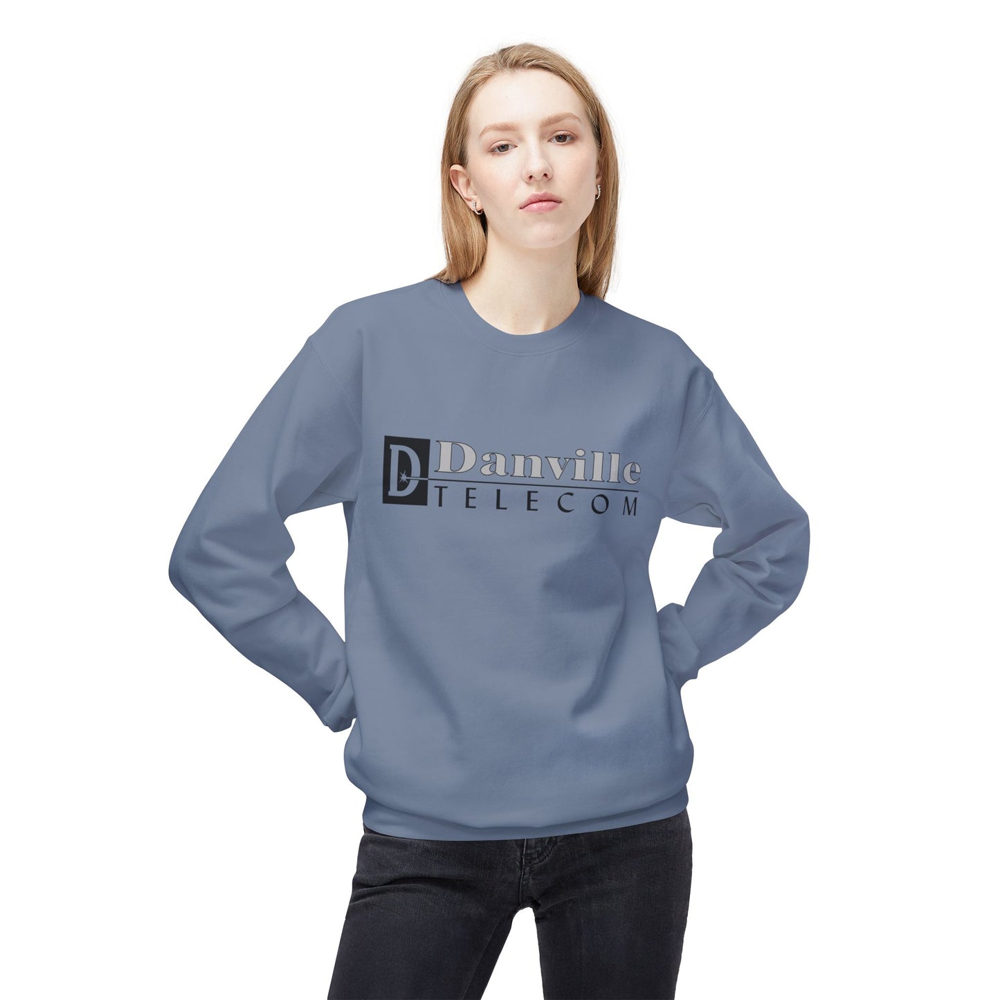 Danville Telecom Unisex Midweight Softstyle Fleece Crewneck: Black Logo