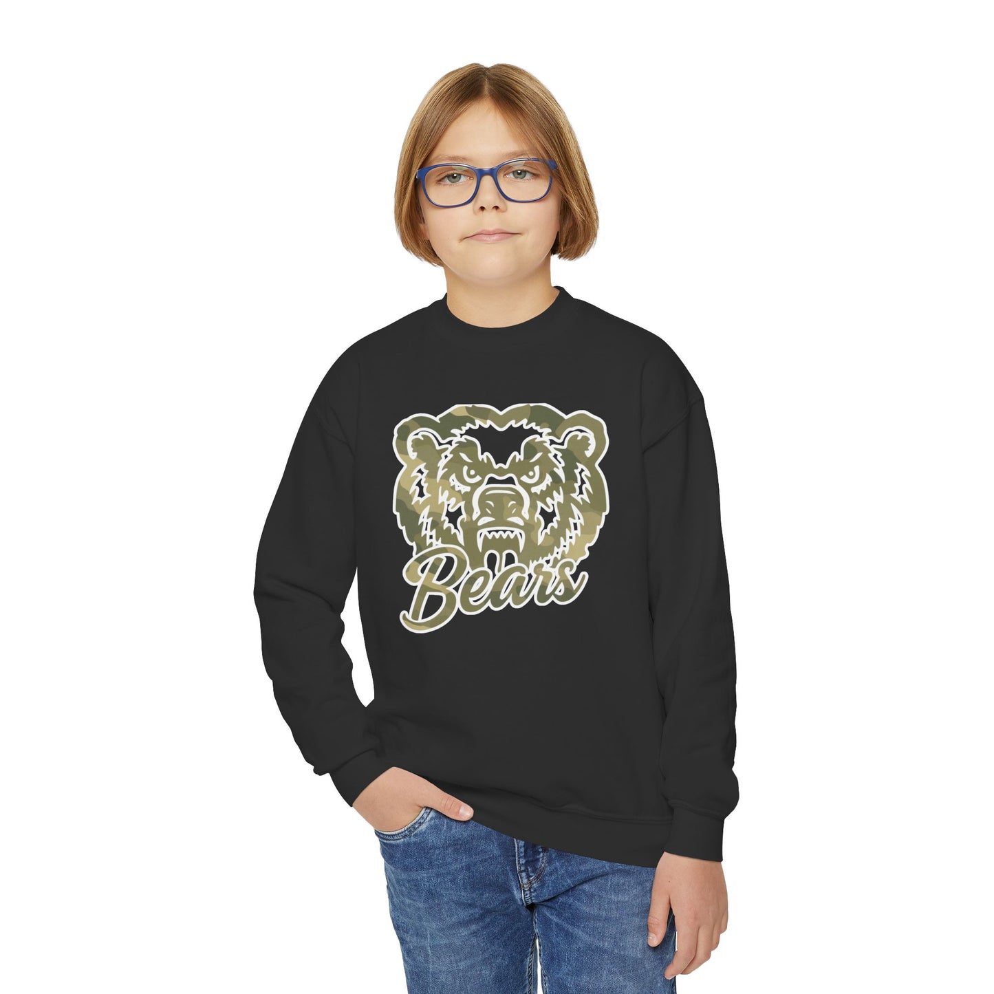 Youth Camo Bears Crewneck Sweatshirt | Gildan Softstyle