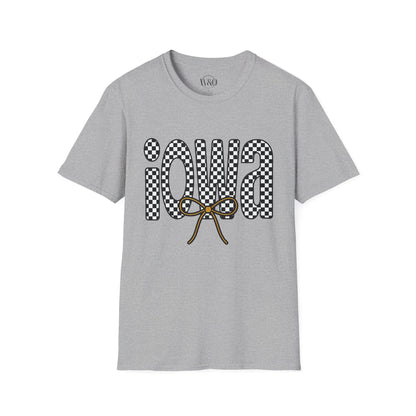 Iowa Checkered Bow T-Shirt | Gildan Softstyle