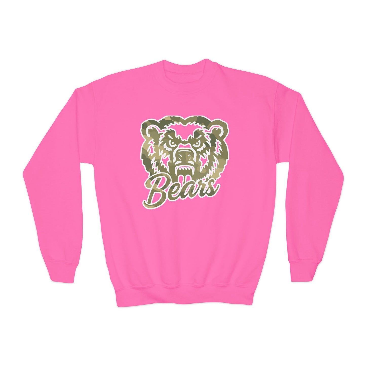 Youth Camo Bears Crewneck Sweatshirt | Gildan Softstyle