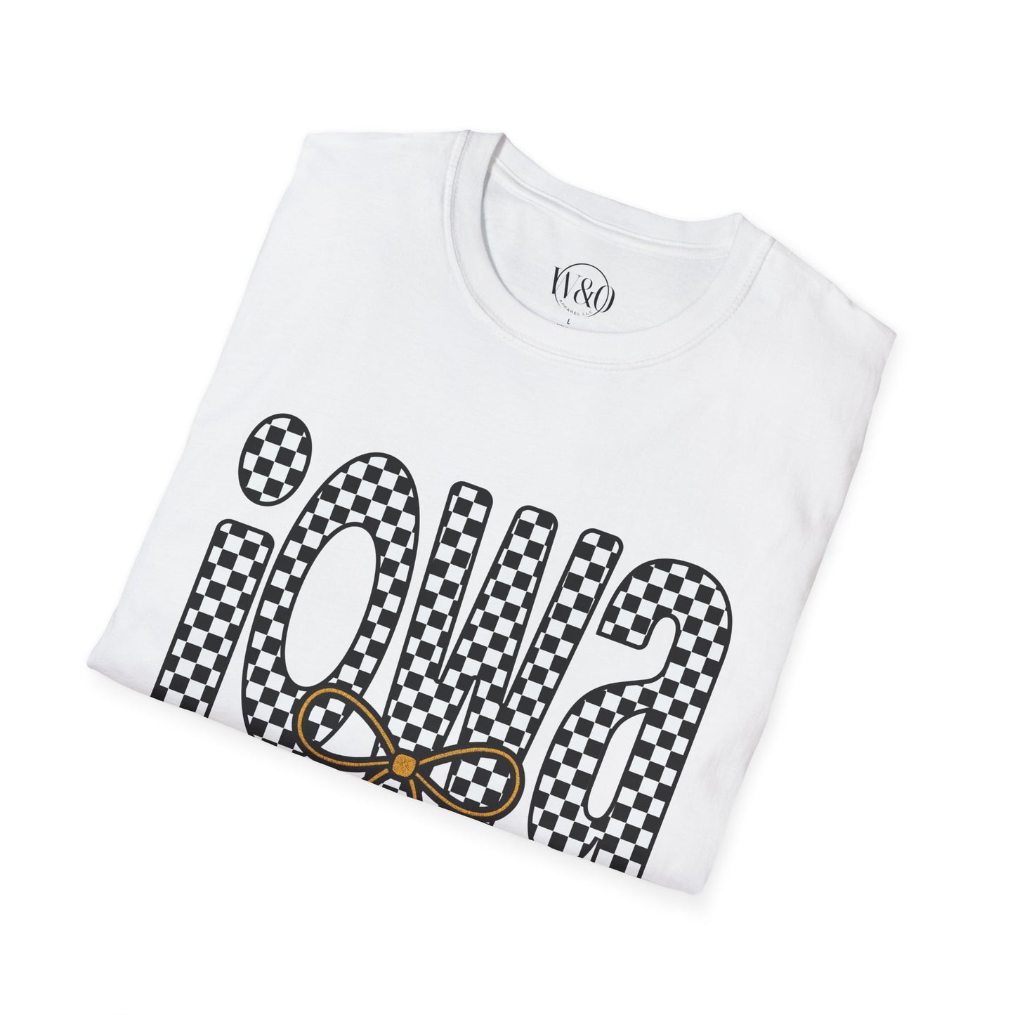 Iowa Checkered Bow T-Shirt | Gildan Softstyle