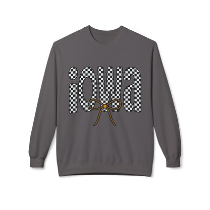 Iowa Checkered Bow Fleece Unisex Crewneck | Gildan Soft-Style