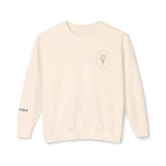 Abiding Acres Adult Crewneck | Printed JOHN 15:4 Sleeve | Comfort Colors