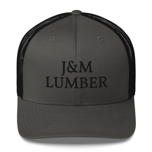 J&M Lumber Black Logo Trucker Snapback Hat