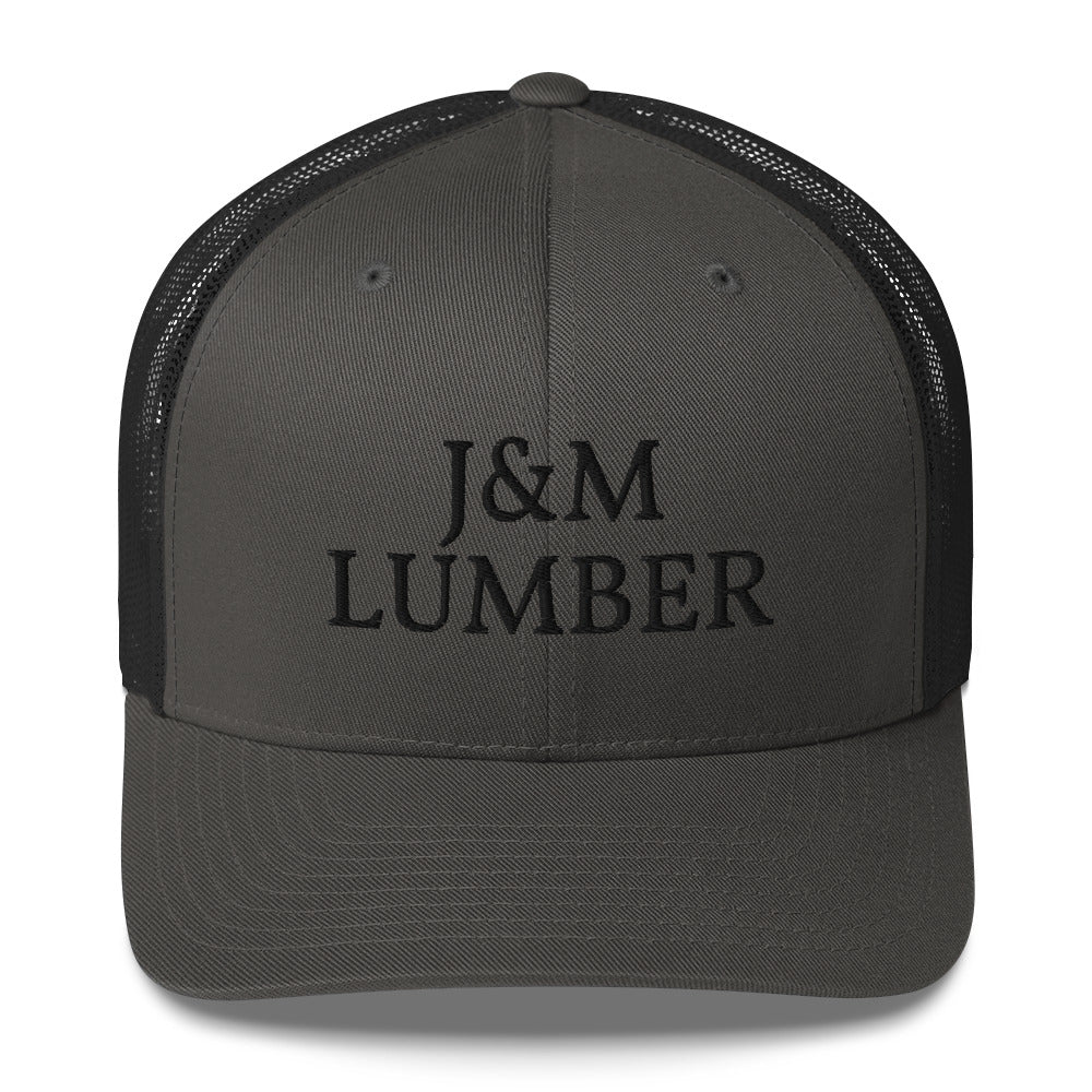 J&M Lumber Black Logo Trucker Snapback Hat