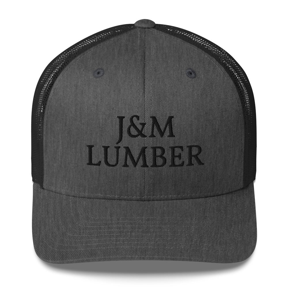 J&M Lumber Black Logo Trucker Snapback Hat