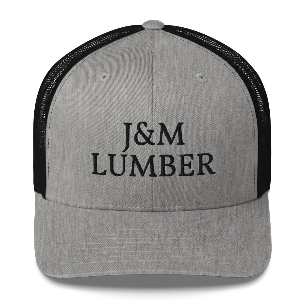 J&M Lumber Black Logo Trucker Snapback Hat