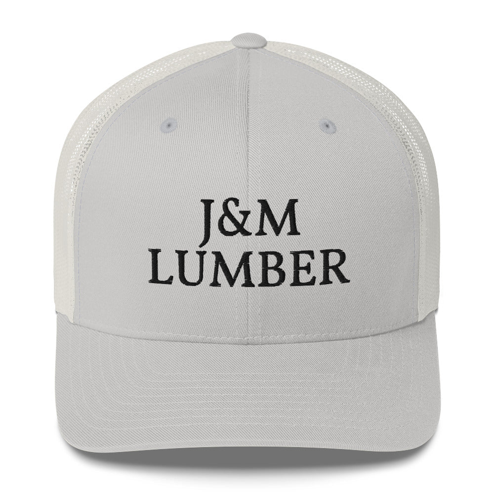 J&M Lumber Black Logo Trucker Snapback Hat