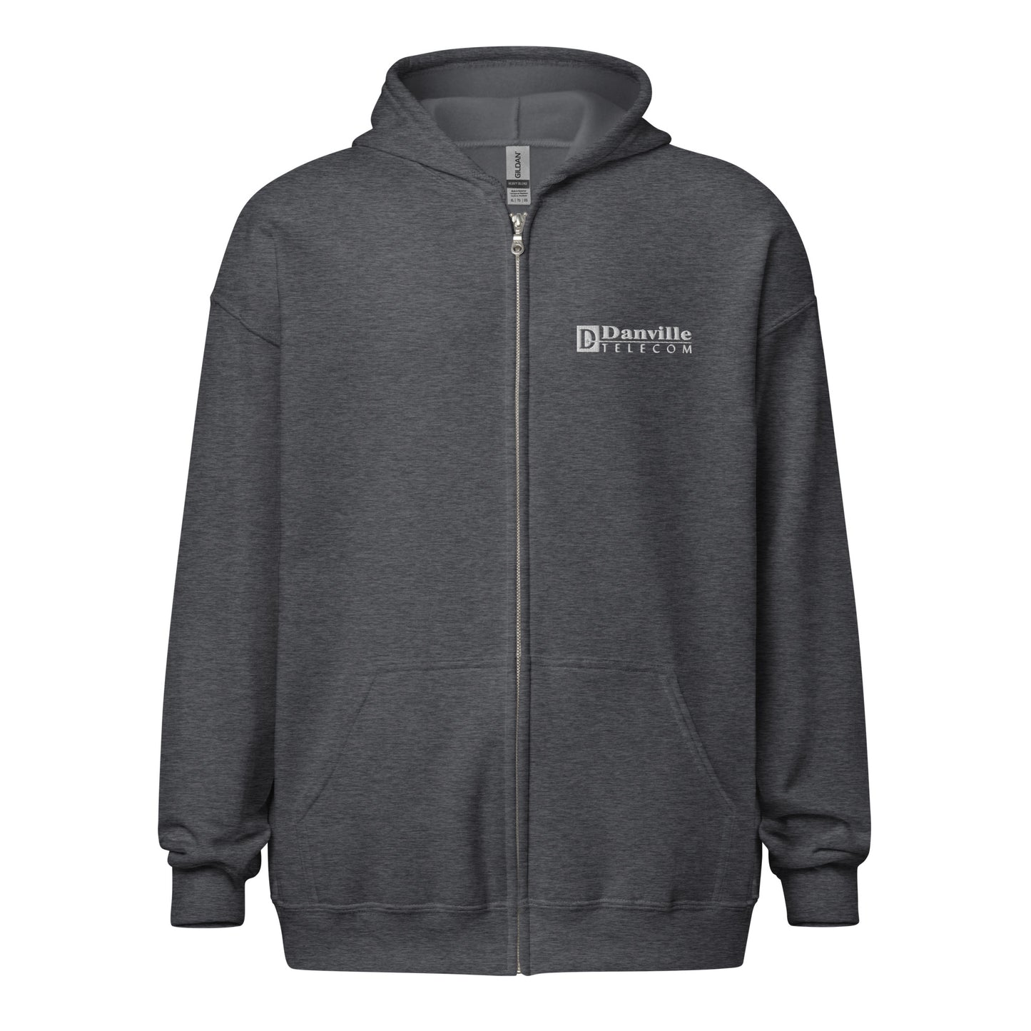 💡 Danville Telecom Unisex heavy blend zip hoodie: White/Grey Spark