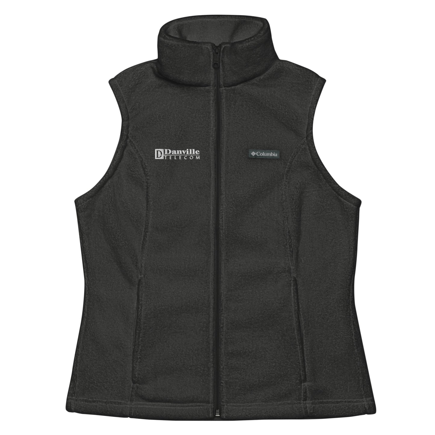 💡Danville Telecom Women’s Columbia Fleece Vest: White Logo/Grey Spark